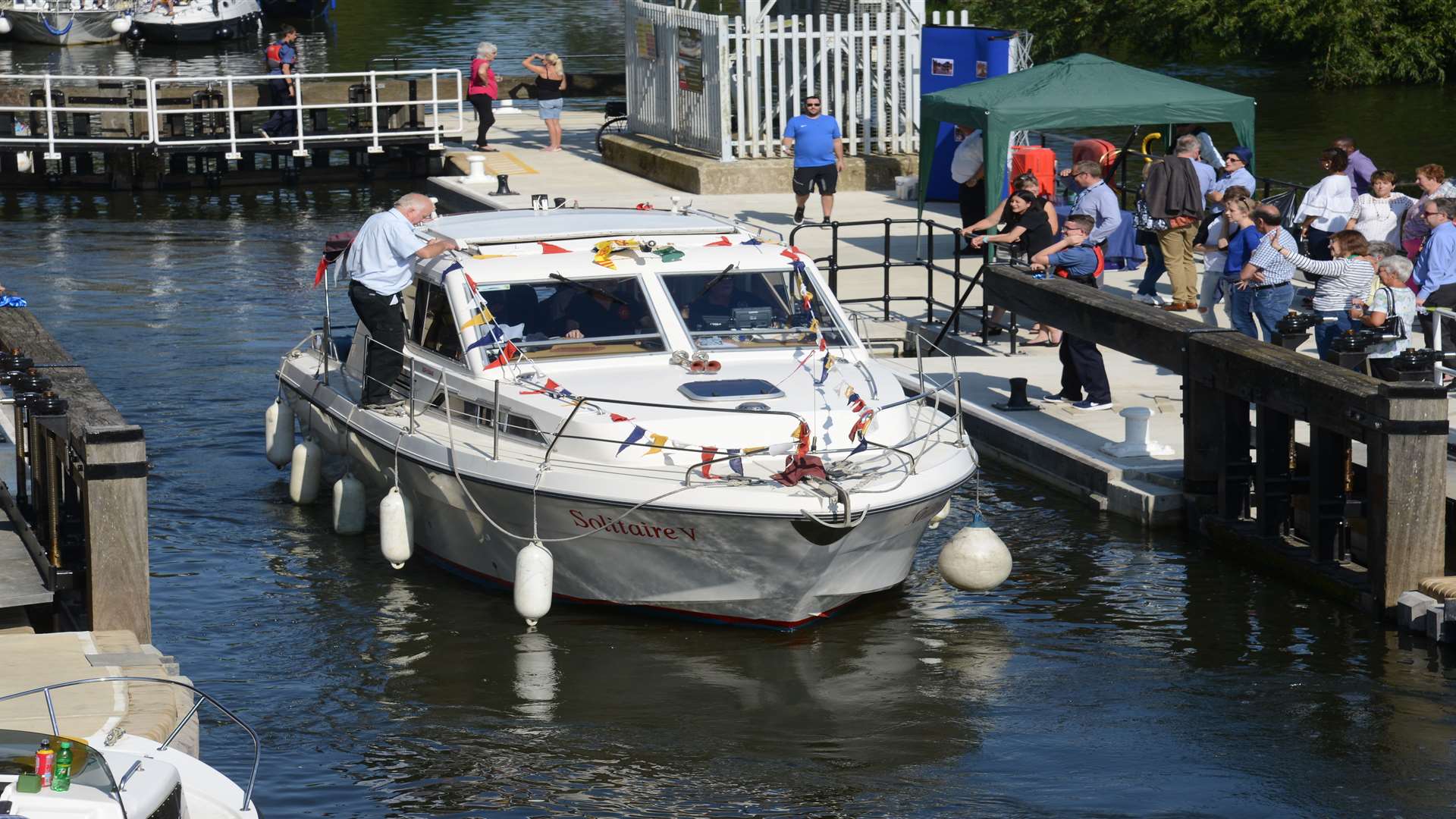 The Mayor of Maidstone's flotilla passes through the new lock