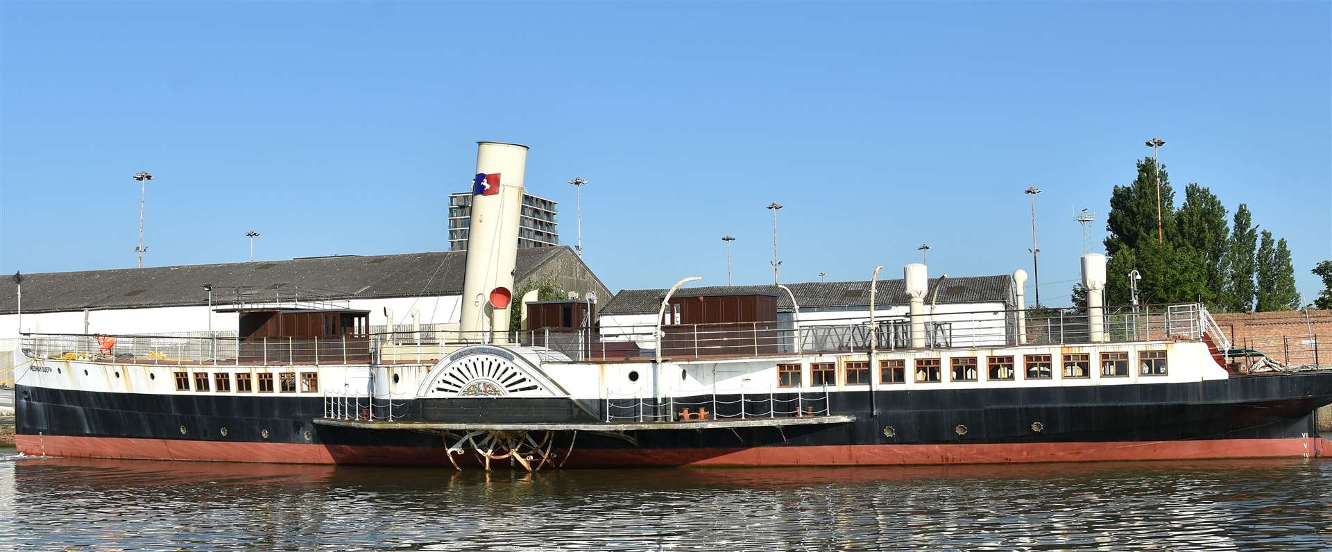 Medway Queen ship docks in Ramsgate, outside the Royal Victoria