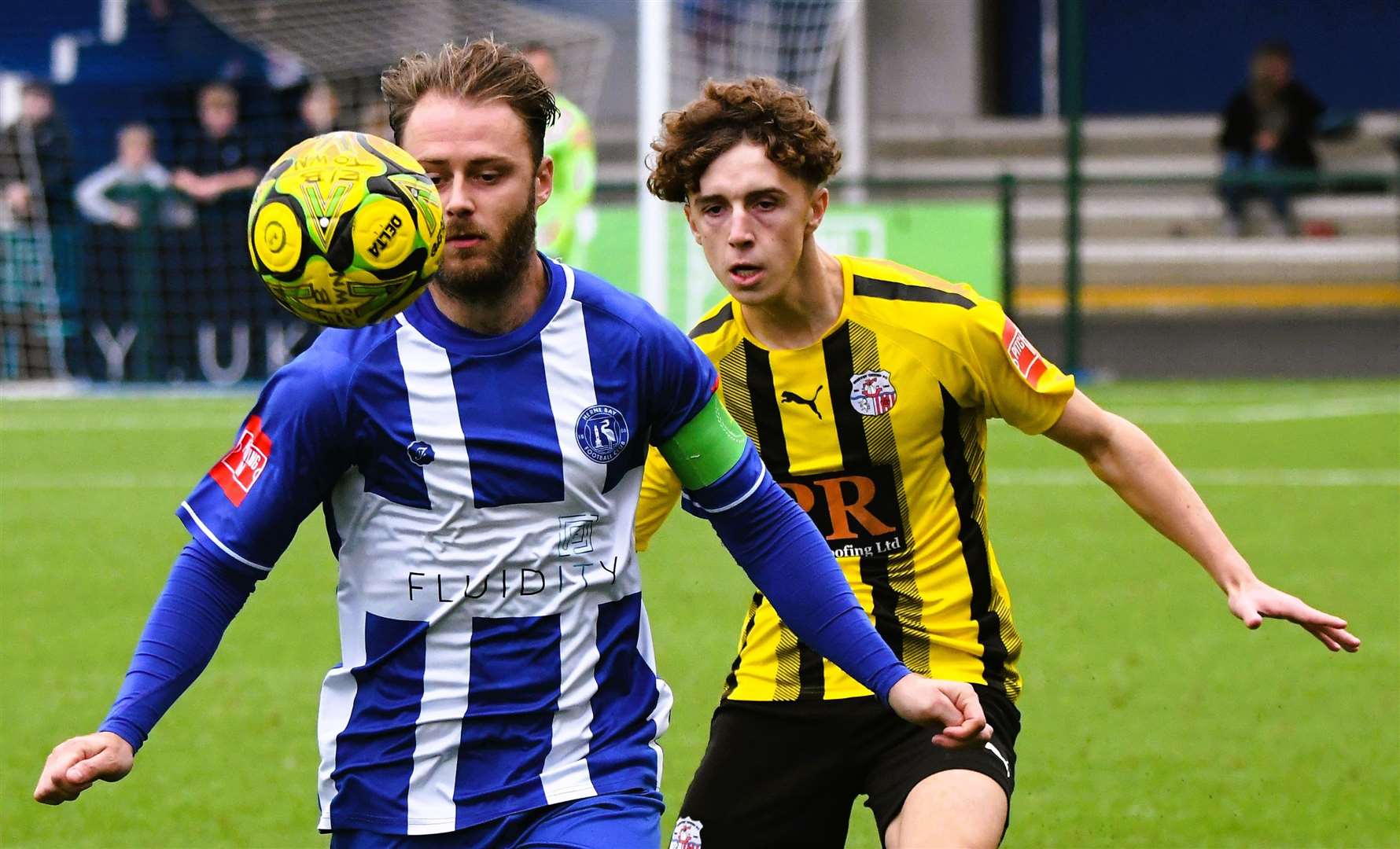 Herne Bay skipper Jack Parter gets ahead of Sheppey last weekend in their 4-0 home Isthmian South East defeat. Picture: Marc Richards