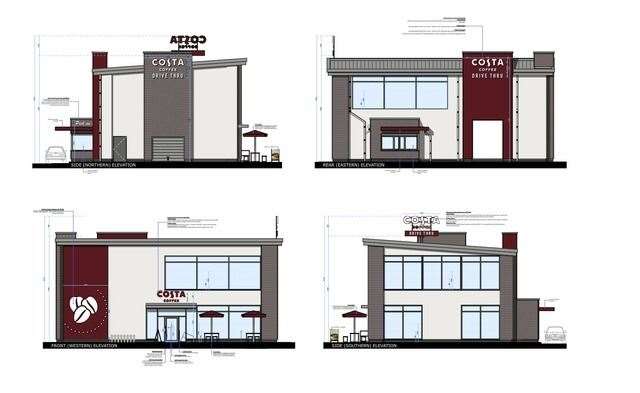 An architect's impression of how the Costa drive-thru on the Medway City Estate would look