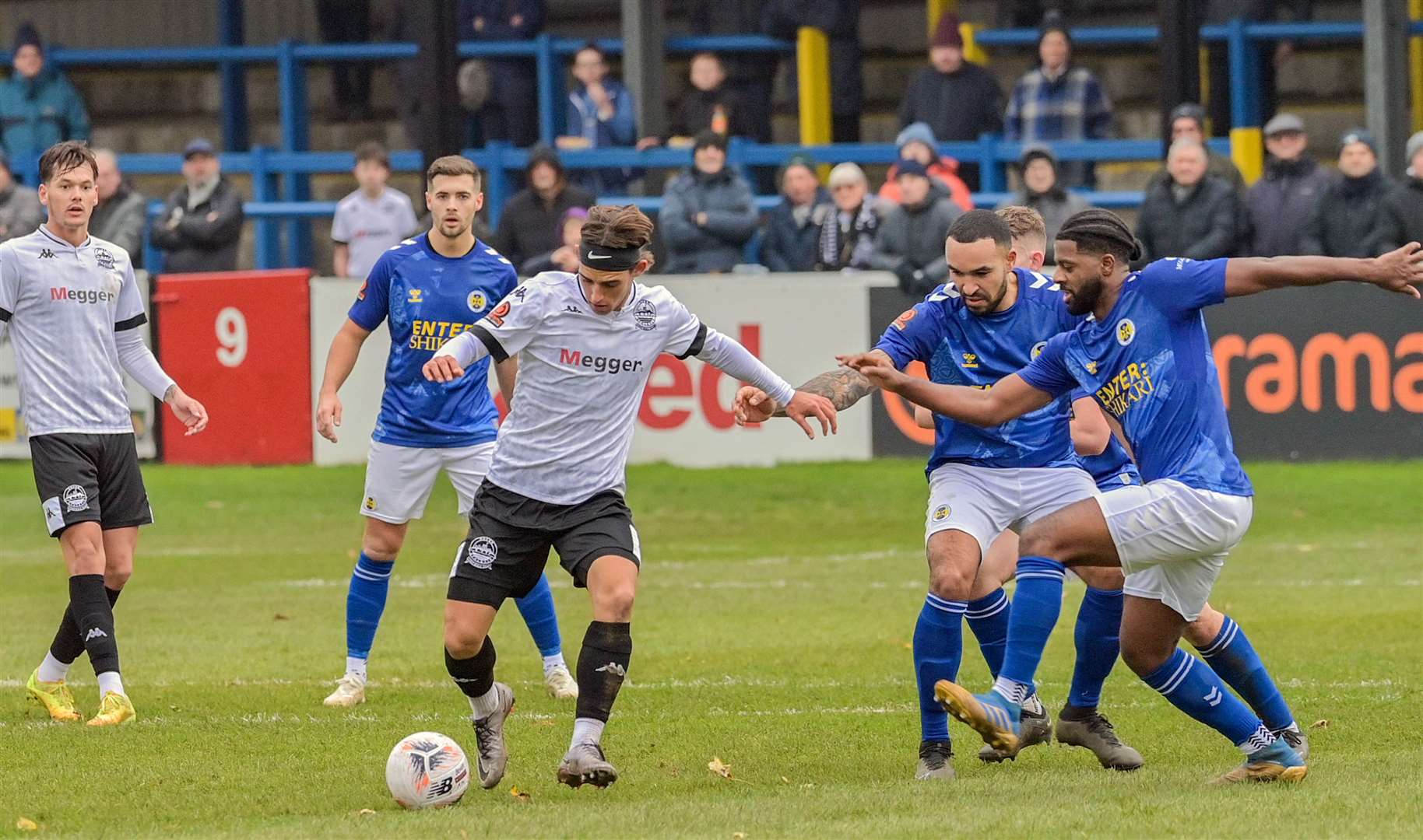 Dover's George Wilkinson on the ball as Alfie Pavey watches on. Picture: Stuart Brock