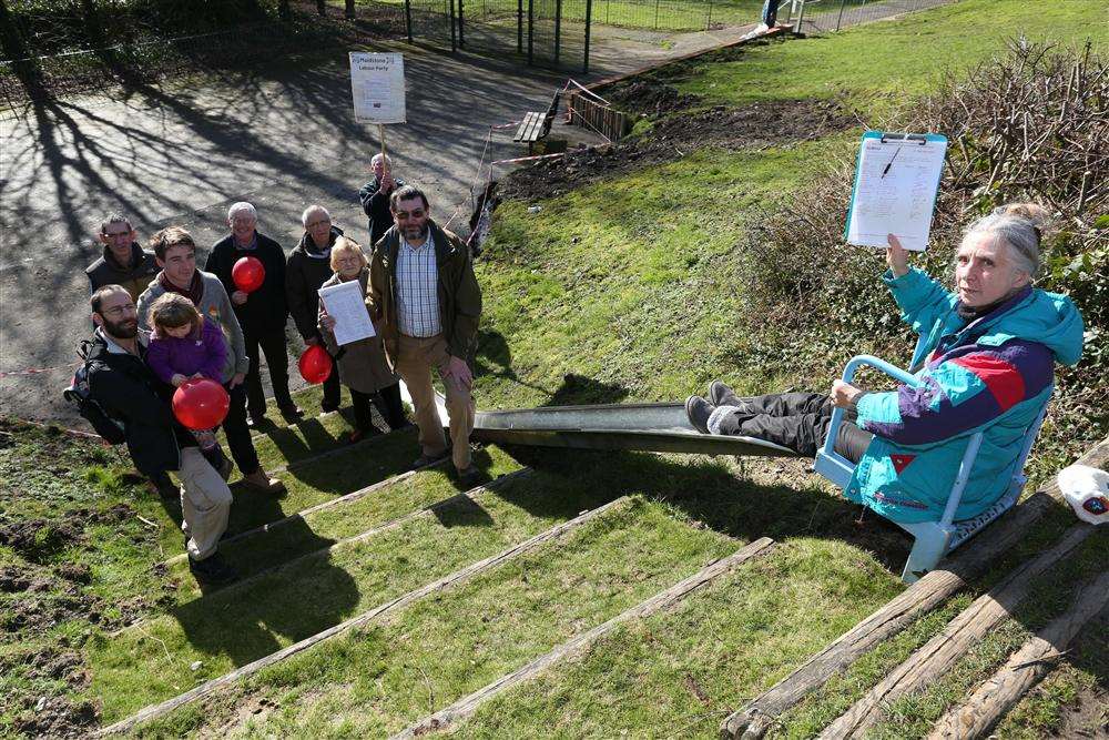 Marianna Poliszczuk on the slide and other residents unhappy about the proposed closure.