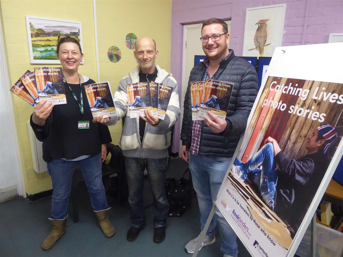 Miriam Ellis of Catching Lives, client Dean Hyman, and Daniel Gould of Canterbury City Council launch the Photo Stories booklet. (5467648)