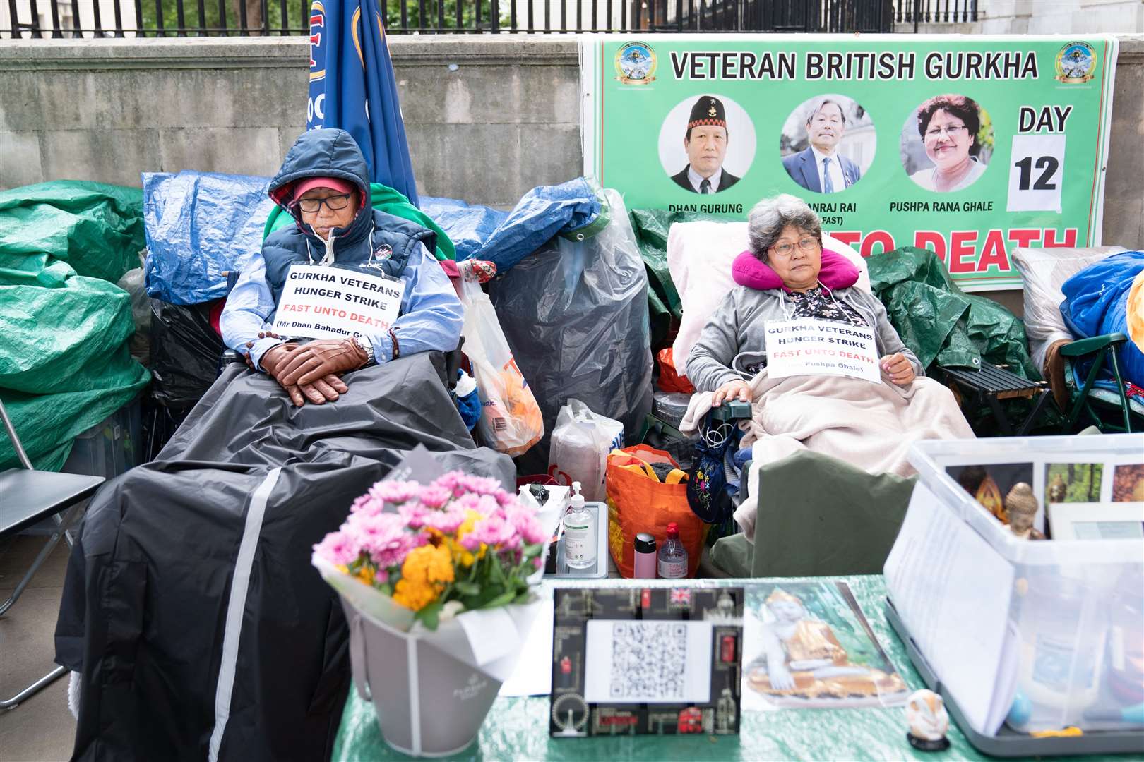 Gurkha veteran Dhan Gurung, left, is on day 12 of a hunger strike (Stefan Rousseau/PA)