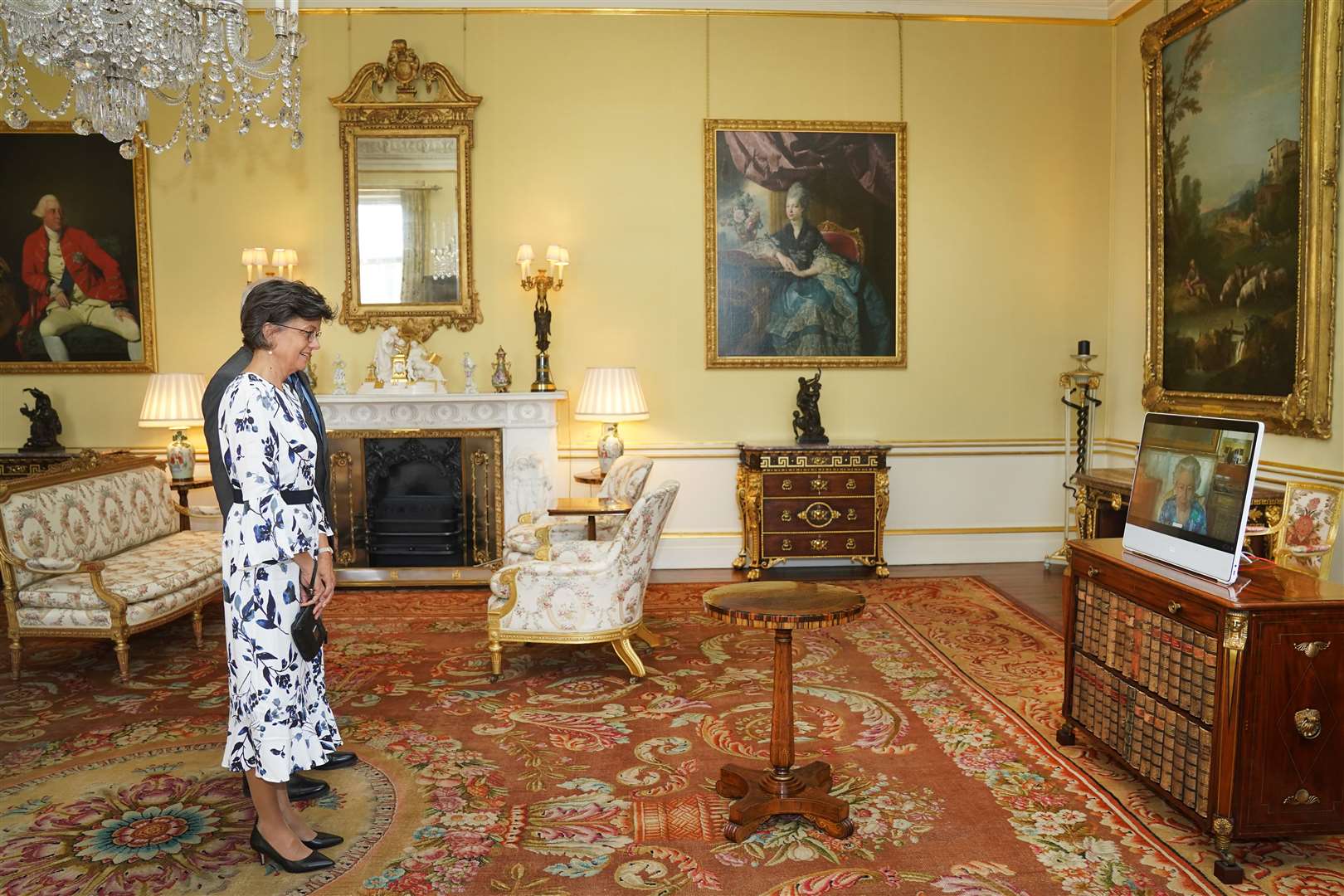 The Queen appears on a videolink from Windsor Castle to receive the High Commissioner for Belize, Therese Rath (Victoria Jones/PA)