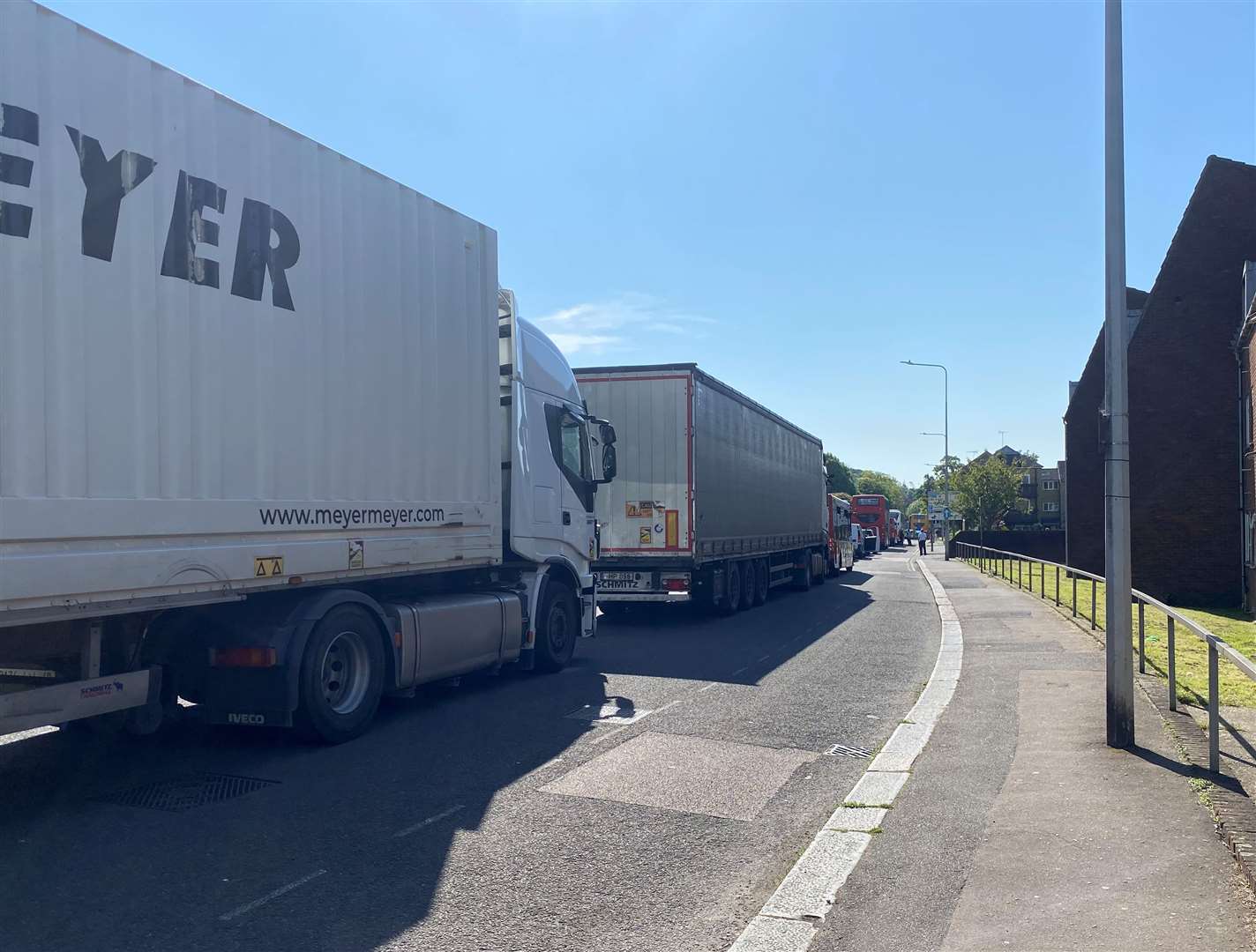 Queuing lorries at Maison Dieu Road, Dover, yesterday during the traffic chaos