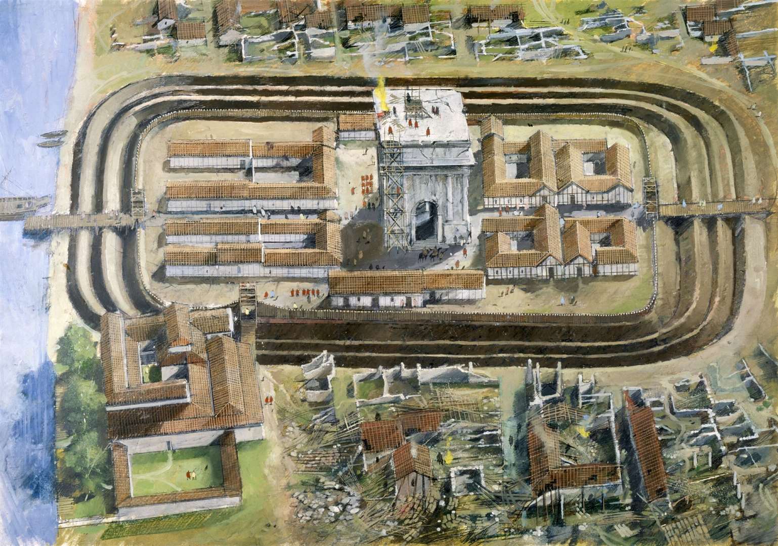 An artist’s impression of Richborough's Roman fort in its hey-day. Kent was strategically important to the occupying Roman forces. Picture: Gill Buttwell