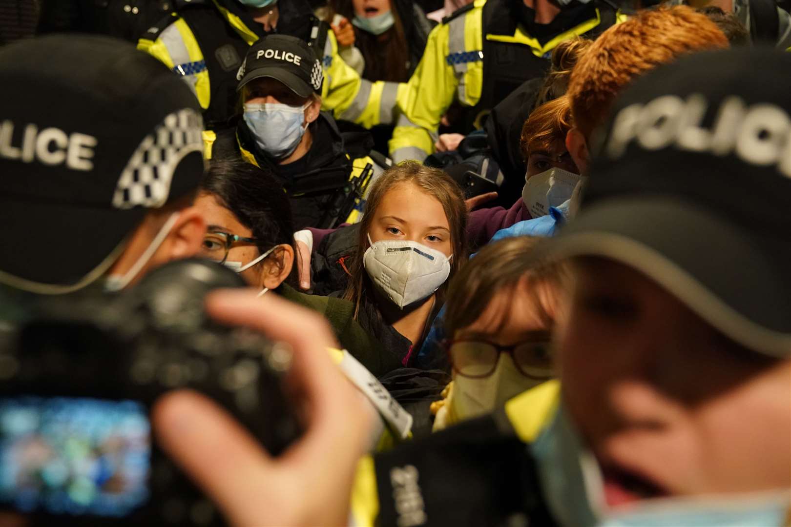 Greta Thunberg arrives at Glasgow Central railway station ahead of the Cop26 summit (Andrew Milligan/PA)