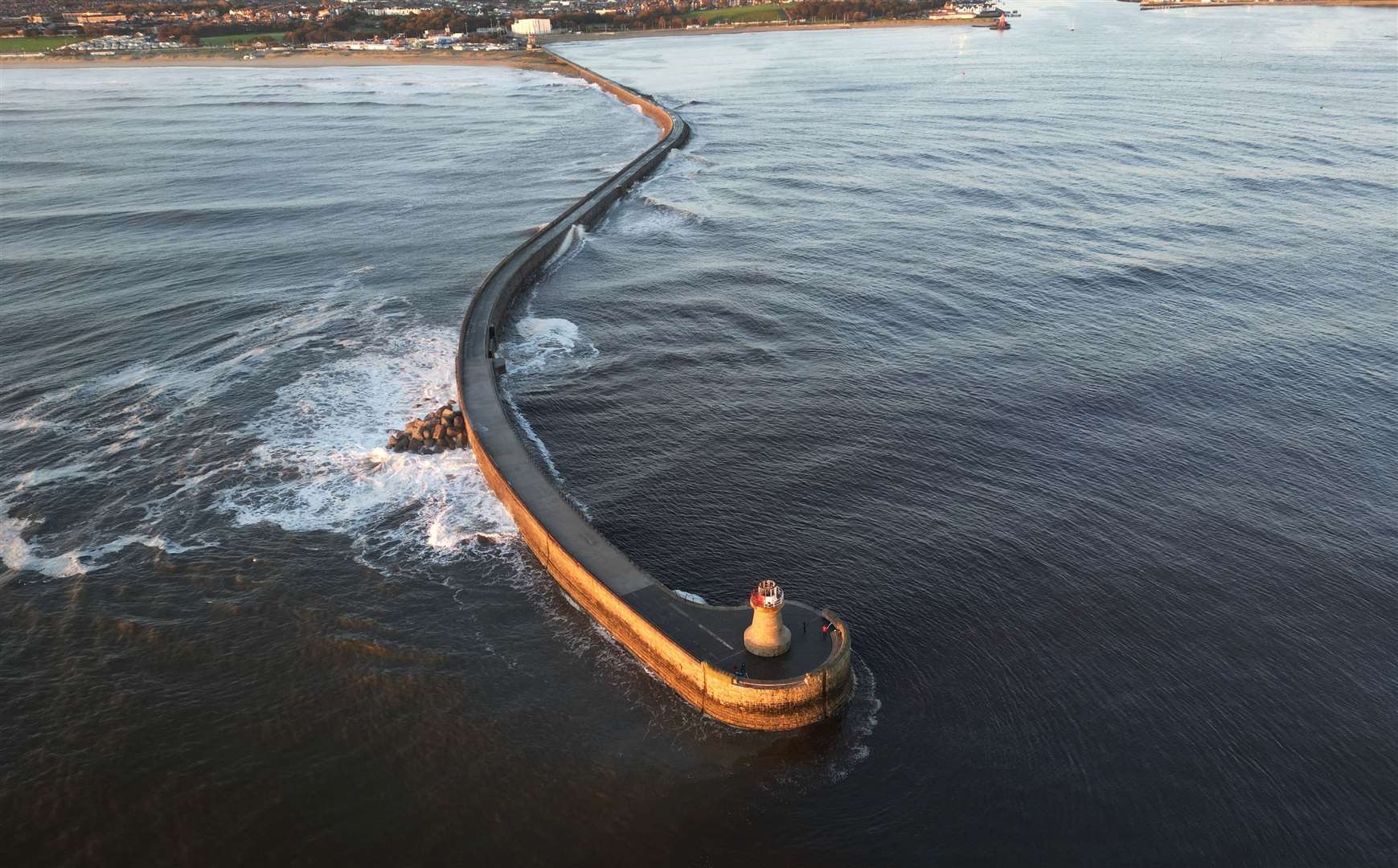 South Shields lighthouse after the top was ripped off, following Storm Babet (Owen Humphreys/PA)