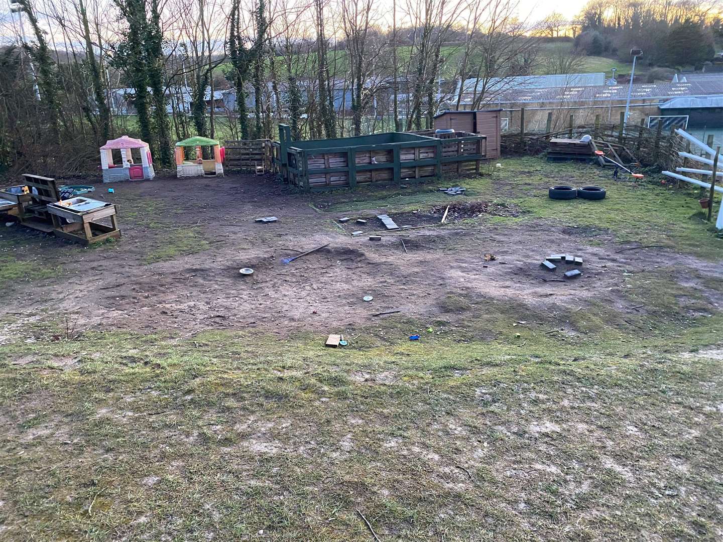 Fawkham Montessori's outdoor area after the damage. Picture: Fawkham Montessori Pre-school