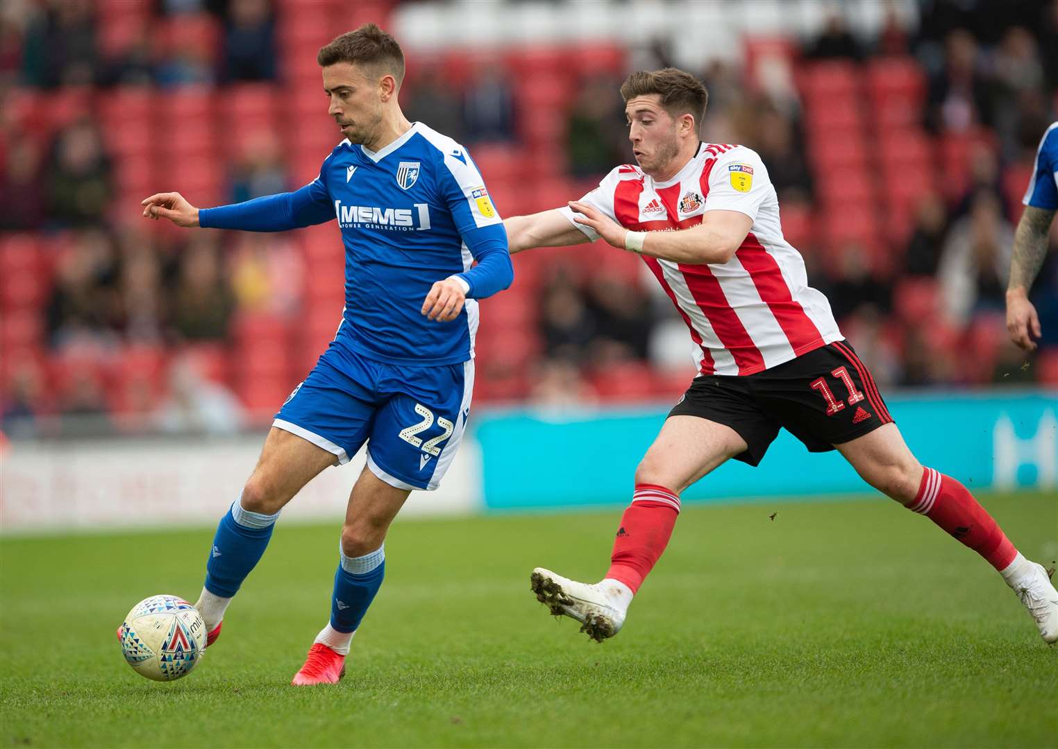 Olly Lee in action against Sunderland in Gillingham's last competitive game Picture: Ady Kerry