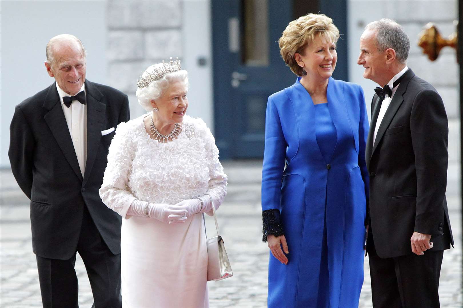 The Queen and Duke of Edinburgh with Irish President Mary McAleese and her husband, Dr Martin McAleese, at Dublin Castle for a State Dinner (Maxwells/PA)