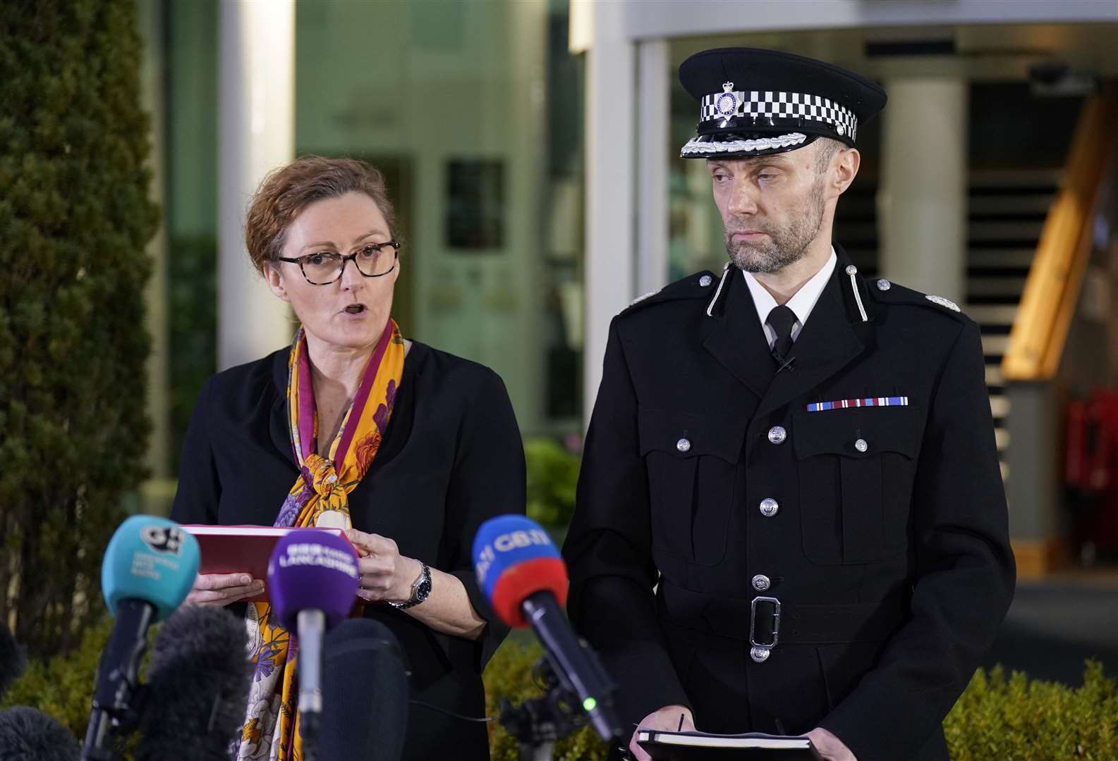 Assistant Chief Constable Peter Lawson (right) of Lancashire Police with Detective Chief Superintendent Pauline Stables speaking at a press conference after the body found in the River Wrye was identified as the missing mother-of-two (Owen Humphreys/PA)