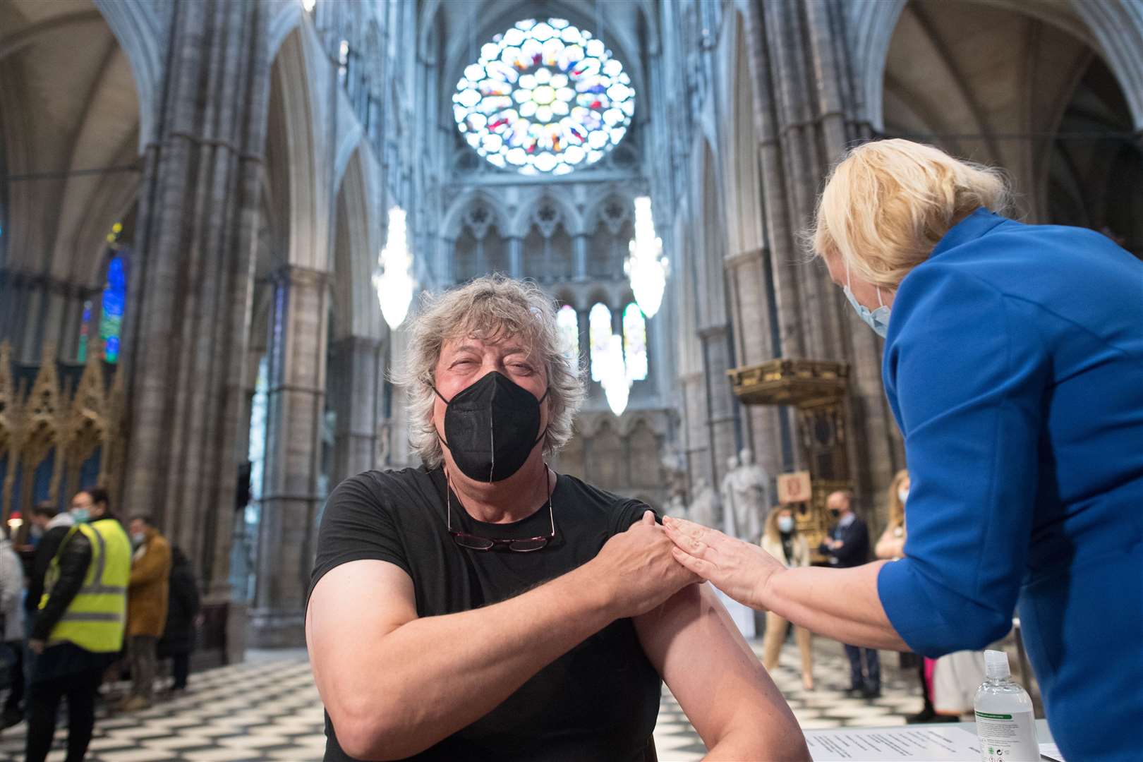 Actor Stephen Fry was among those who received a Covid-19 vaccine at Poets’ Corner in Westminster Abbey in March (Stefan Rousseau/PA)