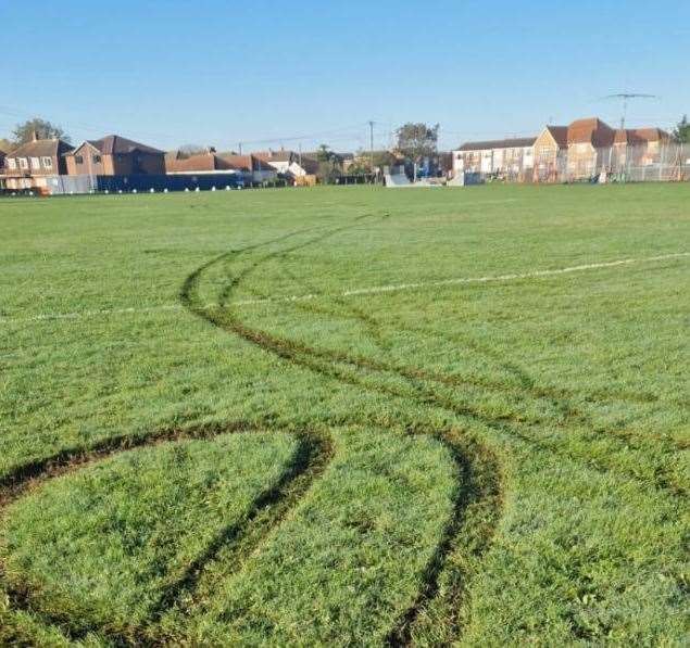 Tyre tracks have been left strewn all over the playing fields