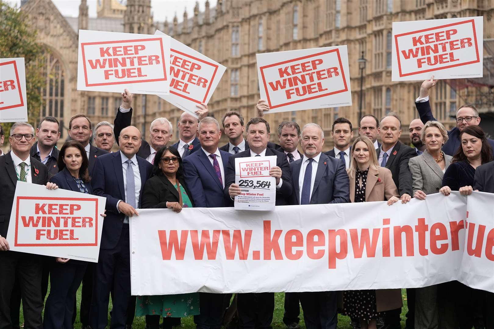 Mel Stride (centre) and other Conservative MPs call for the Government to stop the planned cuts to the winter fuel payment (Stefan Rousseau/PA)