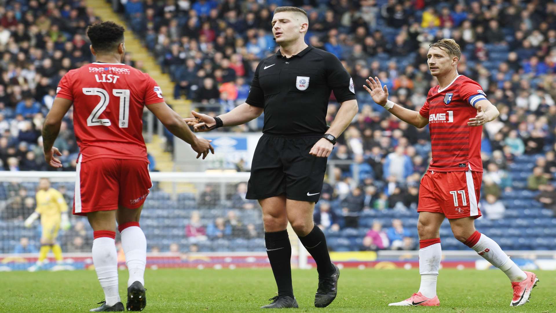 Elliott List gets a talking to from referee Robert Jones Picture: Barry Goodwin