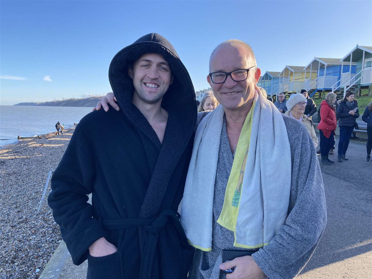 Craig Ashurst, left, and Neill Gilbert preparing for the swim. Picture: John Nurden