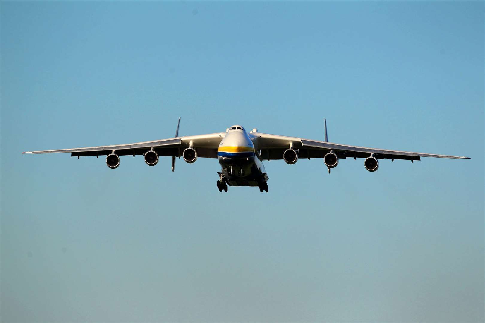 The Antonov AN-225 has a wingspan of 88 metres and a length of 84 metres, making it the longest aircraft in existence(Simon Cooper/PA)