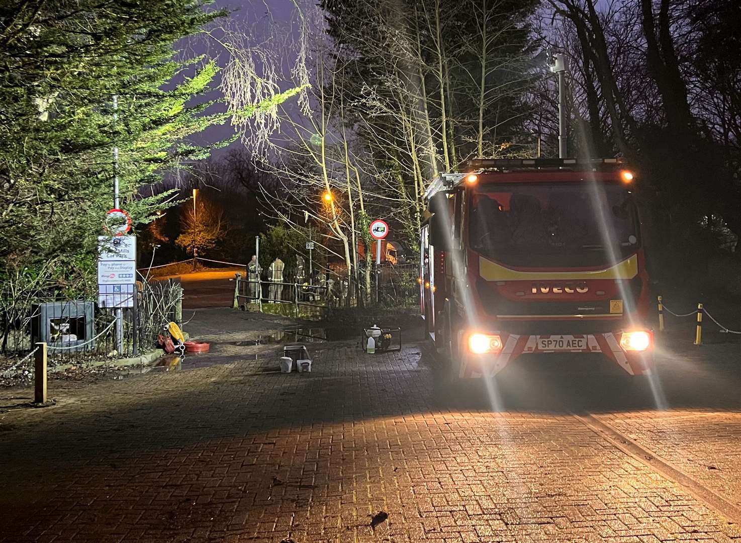 One fire engine remains at the scene this evening. Picture: Steve Salter