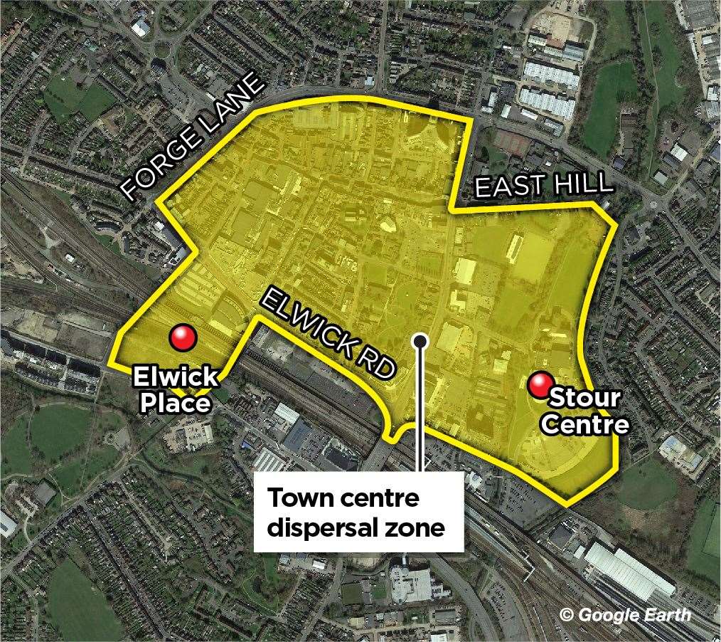 The area of Ashford affected by the dispersal order