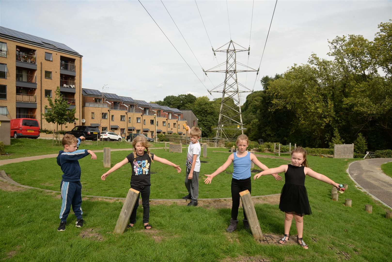 Ralph, Mia, Jaxon, Olivia and Millie Wickens in the play area in Greggs Wood Road. Picture: Chris Davey