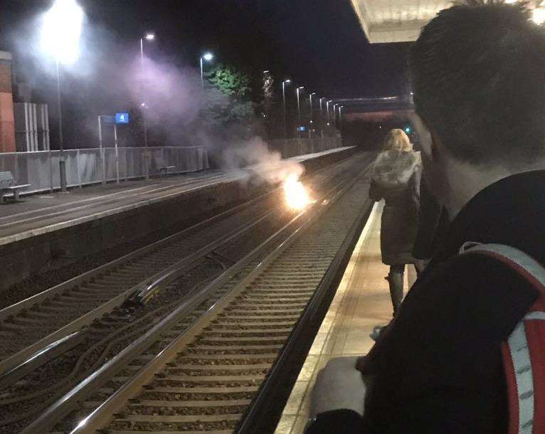 The fire on the track in Hildenborough. Picture: James Halfhide (6506172)