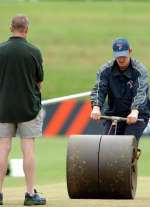 Ground staff work on the Mote pitch during the last Kent game played there