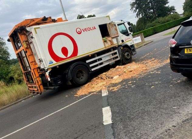 Food waste has been spread over the A20 at Hollingbourne