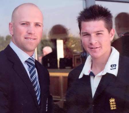 England wicketkeeper Matt Prior with James Goodman