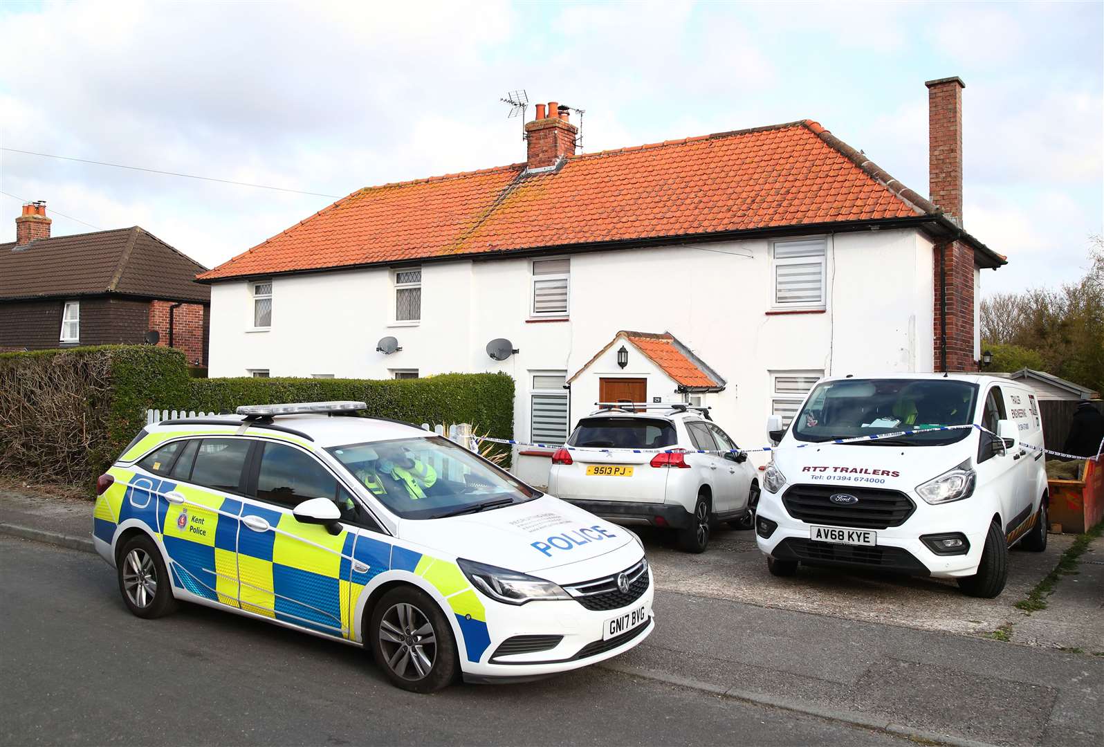 A police car guards the home of PCSO Julia James in Snowdown, Kent, after the discovery of her body nearby in Akholt woods (Gareth Fuller/PA)