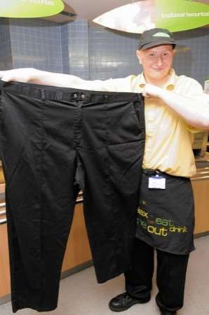 I was once this big! Daniel Hoare with his old trousers. Picture: Chris Davey