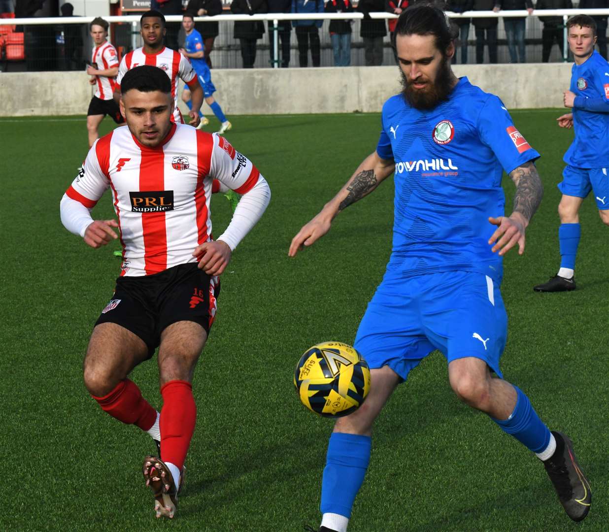 Archie Johnson of Beckenham Town. Sheppey v Beckenham, Isthmian South East, 25 March 2023. Picture: Marc Richards