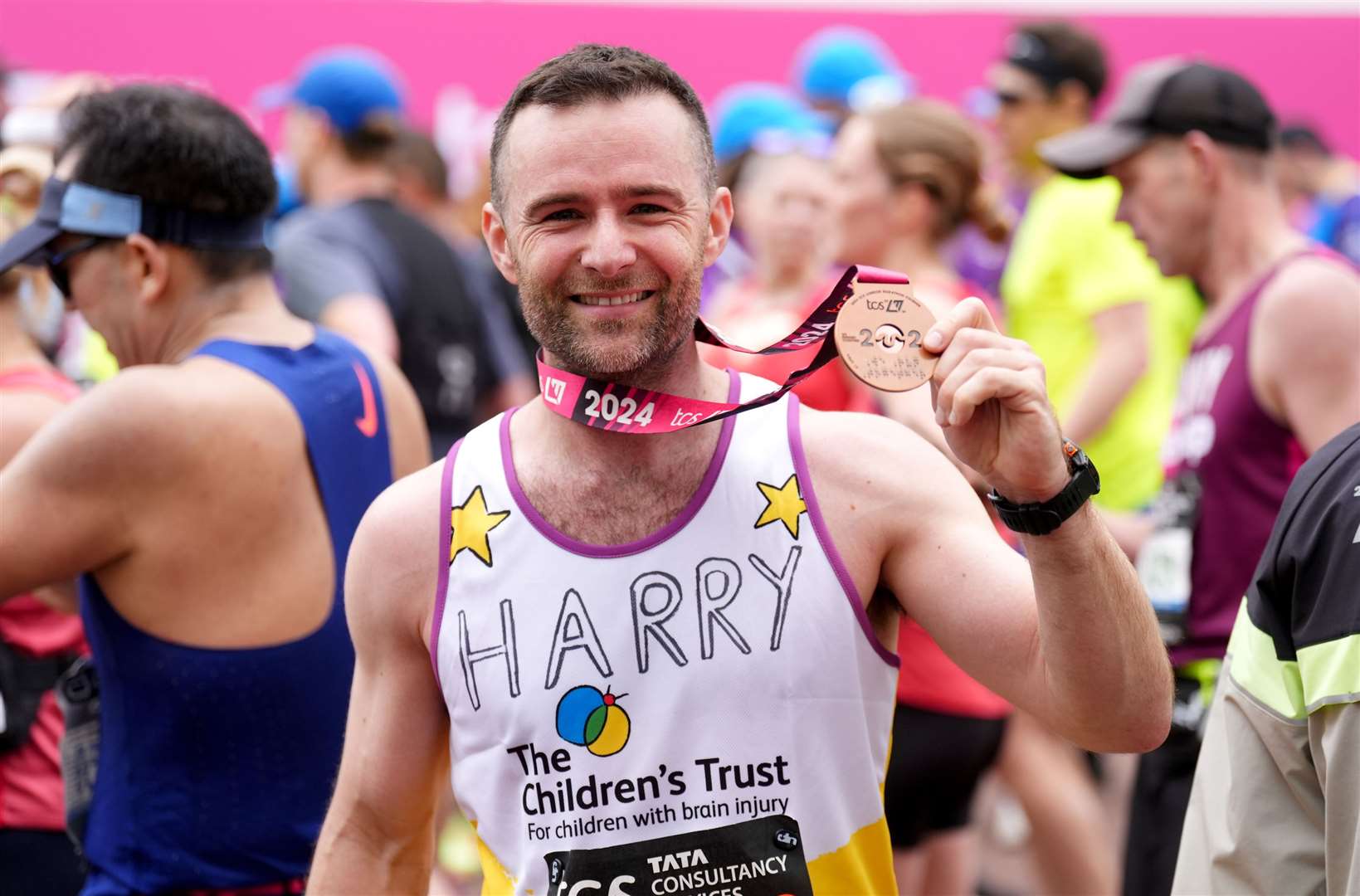 Harry Judd after finishing the London Marathon (John Walton/PA)