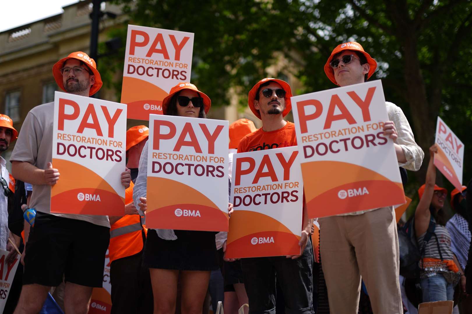 Junior doctors protest outside Downing Street, London. Picture date: Thursday June 27, 2024. (Jordan Pettitt/PA)