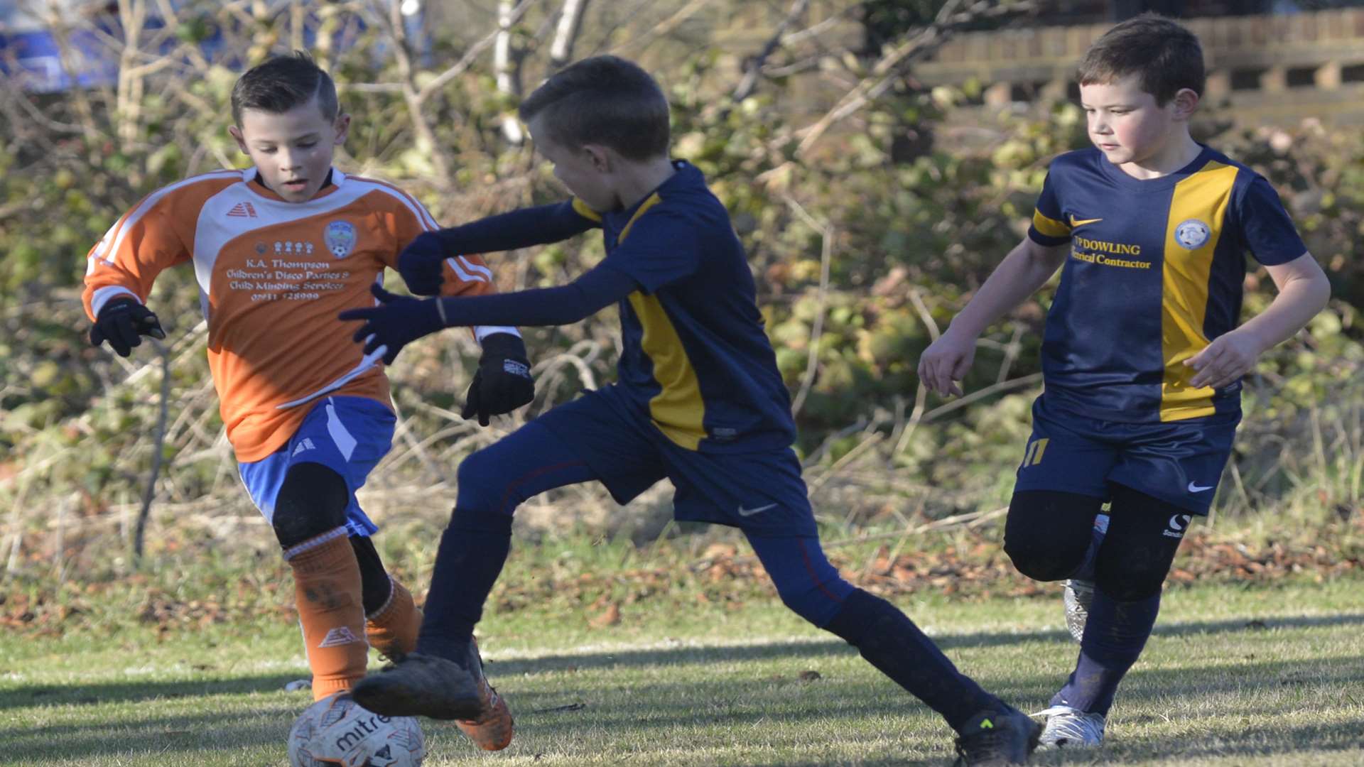 Iwade Herons under-8s (blue) do battle with Cuxton 91 Tigers Picture: Ruth Cuerden