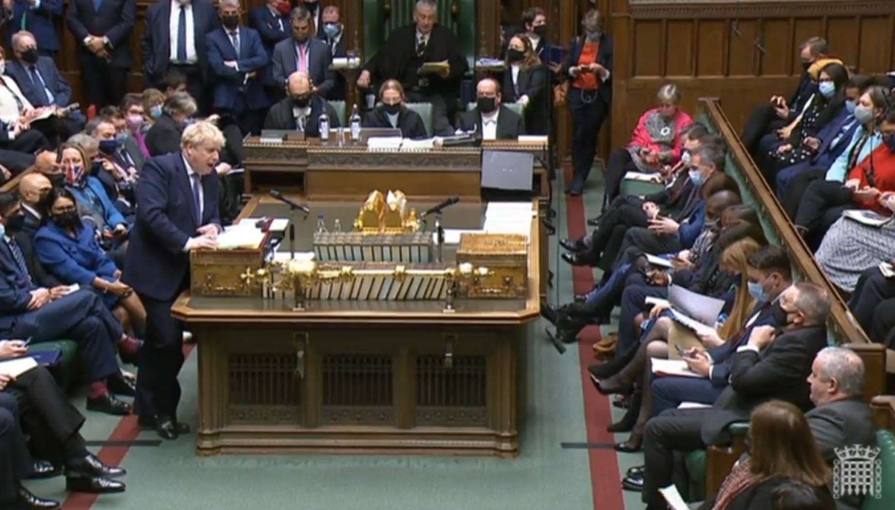 Boris Johnson speaks during Prime Minister’s Questions in the House of Commons (House of Commons/PA)