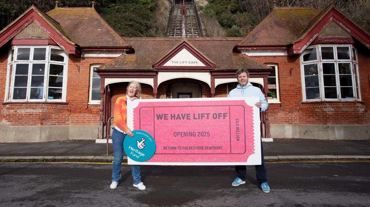 Cathy Beare (left) and James Walker-Osborne (right) are both 'thrilled' that the lift will be back up and running in 2025. Picture: Folkestone Leas Lift