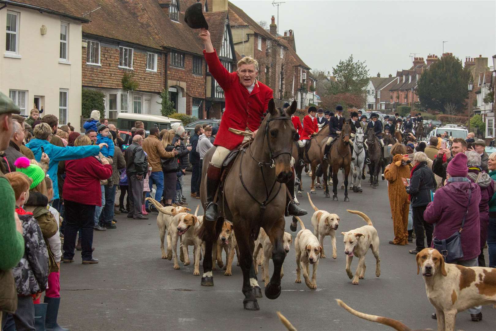 Spectators and riders attend the 2018 Boxing Day hunt in Elham