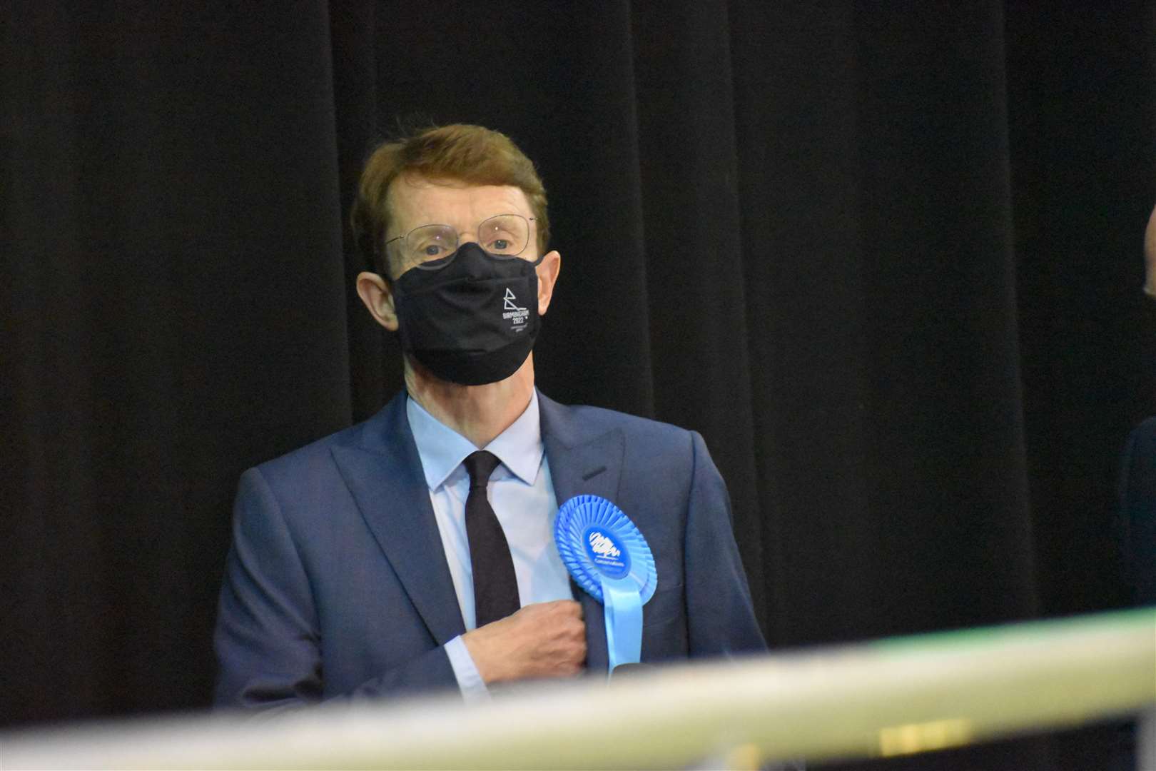 Andy Street standing by the podium waiting for the results to be called (Matthew Cooper/PA)