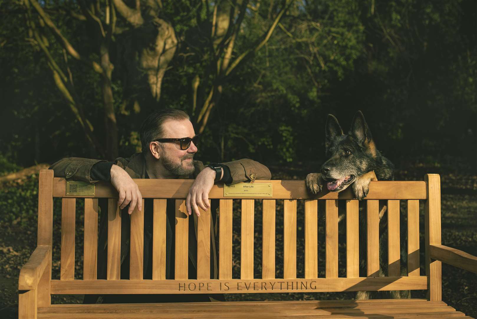 The bench was installed to coincide with the release of After Life. Picture: Netflix