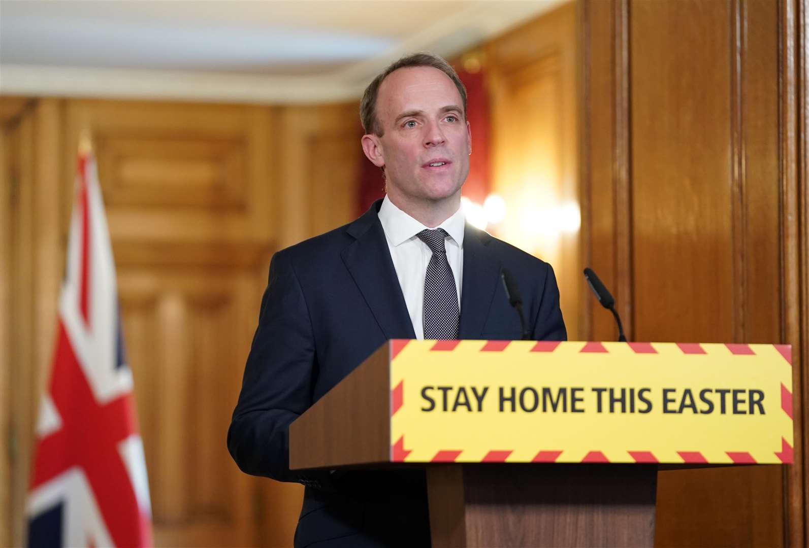 Foreign Secretary Dominic Raab during a media briefing in Downing Street (Pippa Fowles/Downing Street/PA)