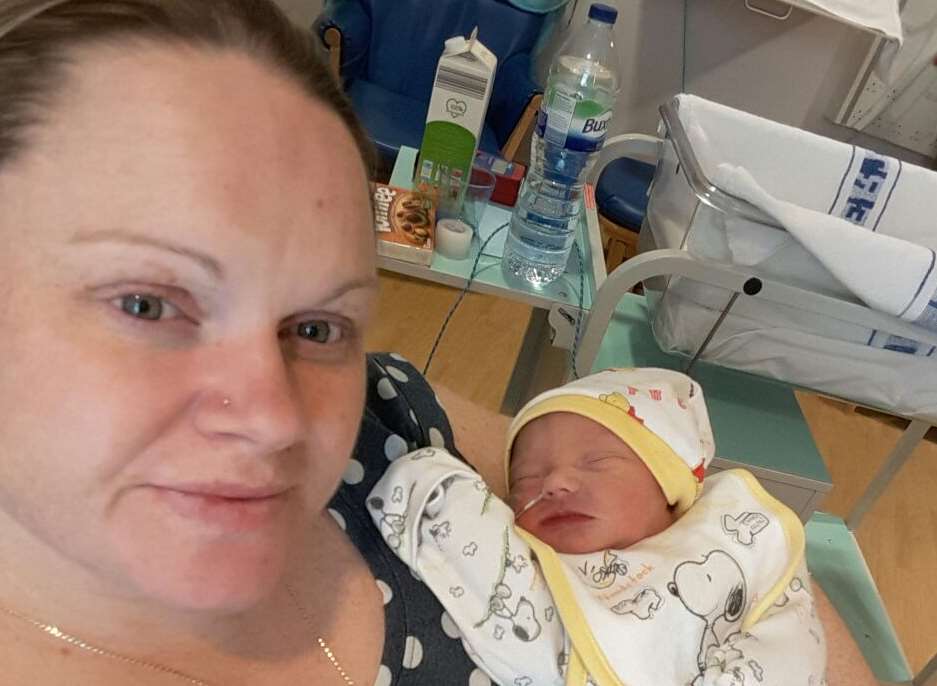 Emily-Jayne Body, from Snodland, with her son Tyger. He was born six weeks early. Picture: Darren Body