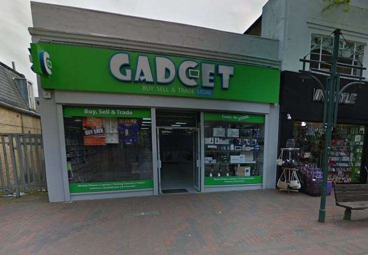 Police carried out a search warrant at the Gadcet shop in Chatham High Street where they say they seized a number of crypto ATMs. Photo: Google