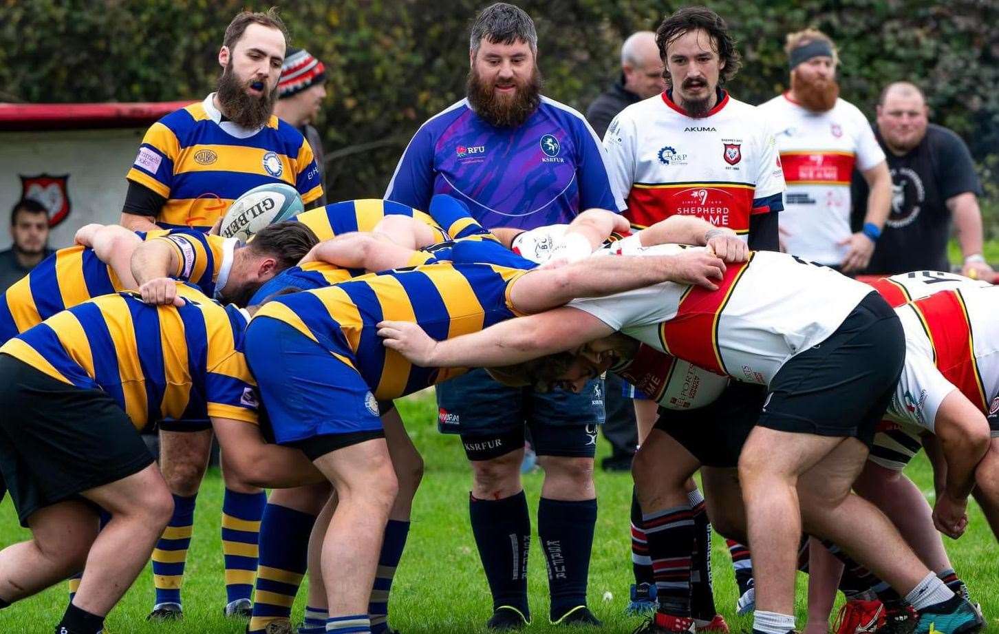 Sheppey, right, and Foots Cray engage during their friendly after the away side conceded the Kent 4 points. Picture: James Buttenshaw Photography