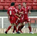 Swindon celebrate going 2-0 up. Picture: MATTHEW WALKER