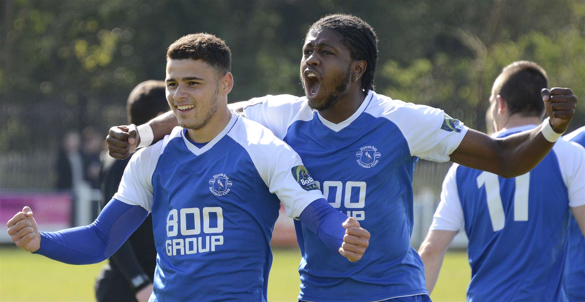 Herne Bay's Bradley Schafer, left, celebrates his goal against Horsham Picture: Paul Amos