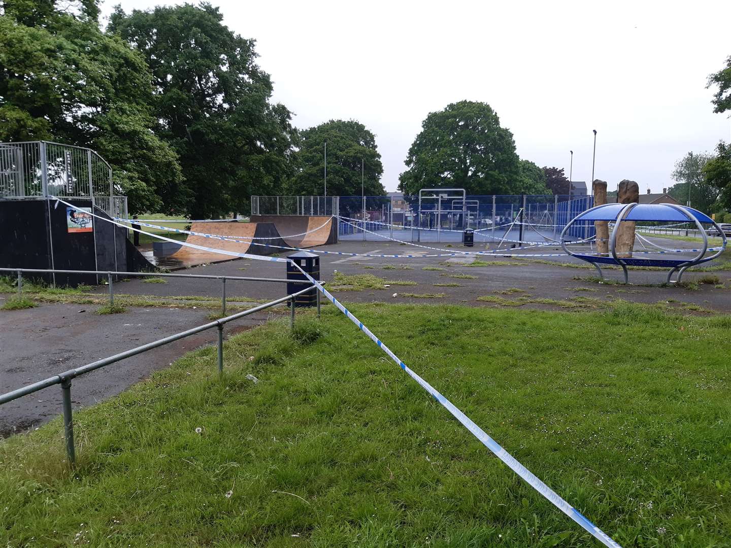 The Bicknor Road play area is taped off this morning