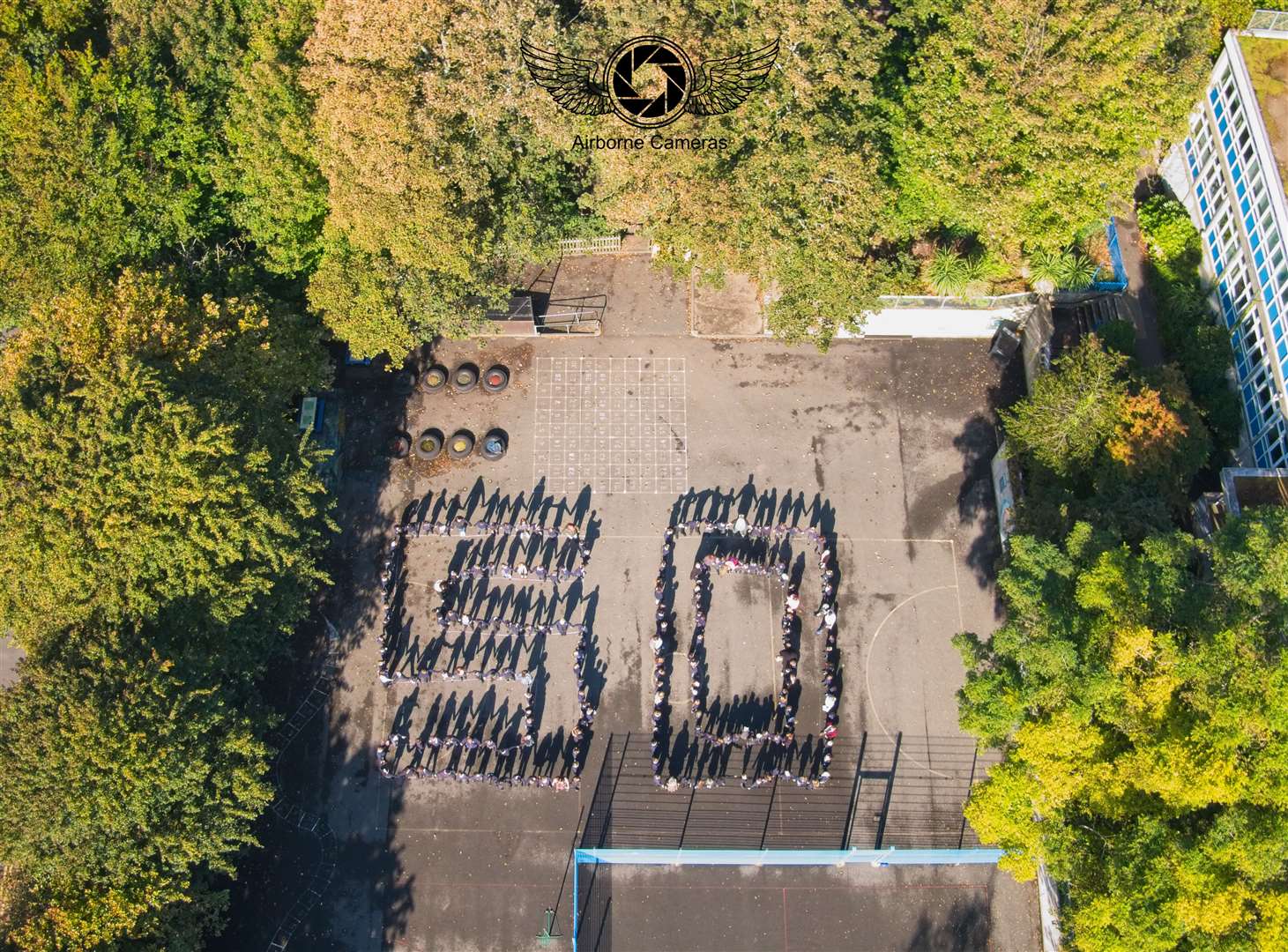 Children and staff went into formation to mark the anniversary. Picture: St Mary's C of E Primary School, Dover