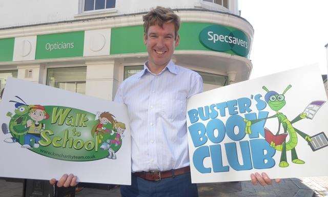 Jason Gillan of Specsavers reaffirms his company's commitment to the KM Charity Team's green travel and literacy work (5201613)